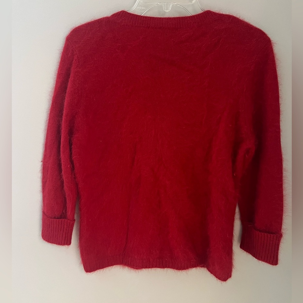 Apostrophe VTG Rabbit Hair Angora Red Cardigan Sweater Old Money Luxury Size M - Picture 6 of 6